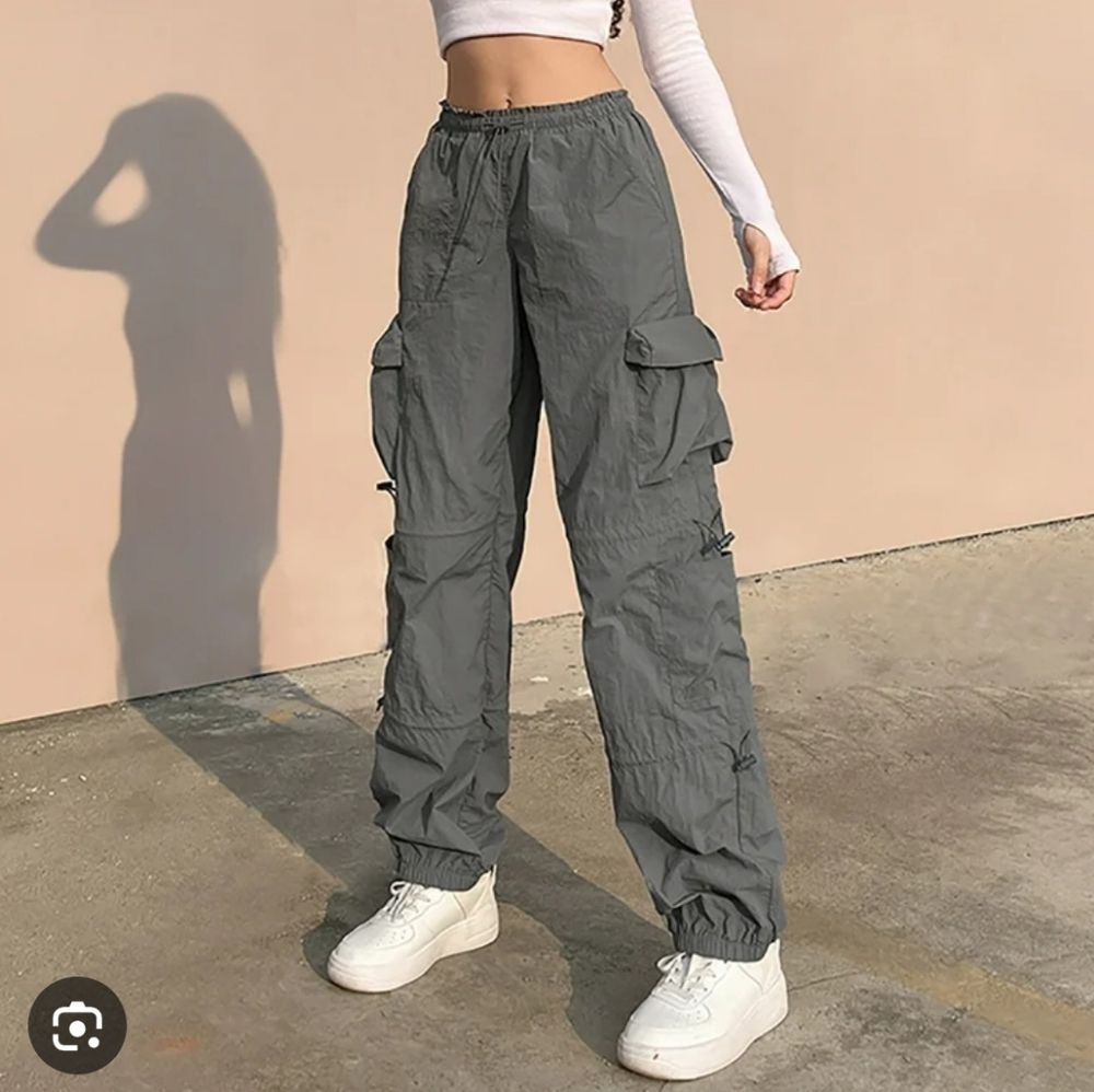 Zara Gray Parachute Utility Pants Size M Cyber Rave Y2K